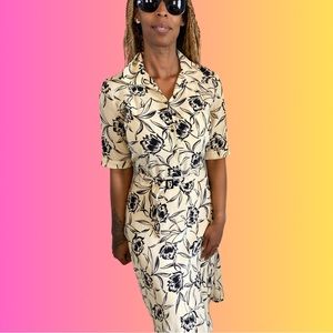 RARE! Ralph Lauren PURPLE LABEL Cream and black floral-printed dress! Size 8